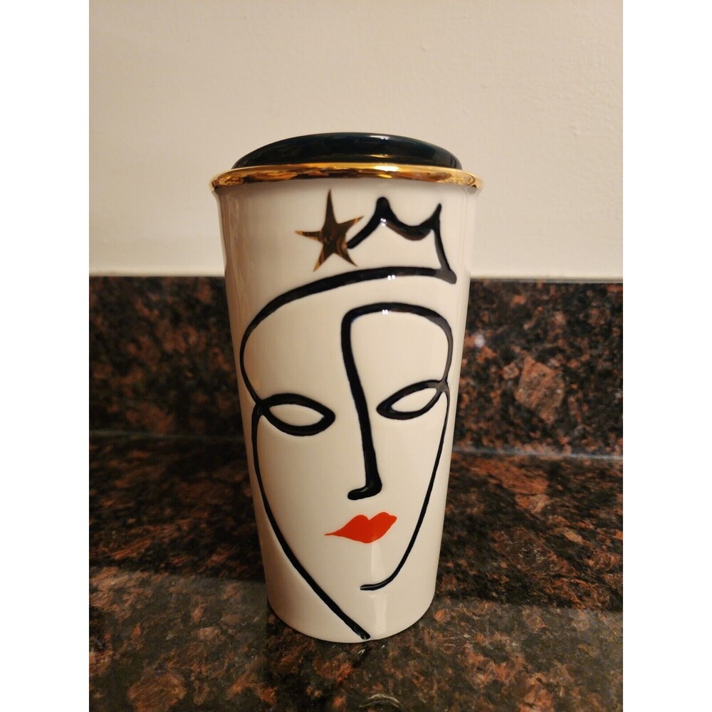 2015 Starbucks Ceramic Tumbler Coffee Mug with Lid Siren Logo 10 fl oz - FLAW - Picture 1 of 9